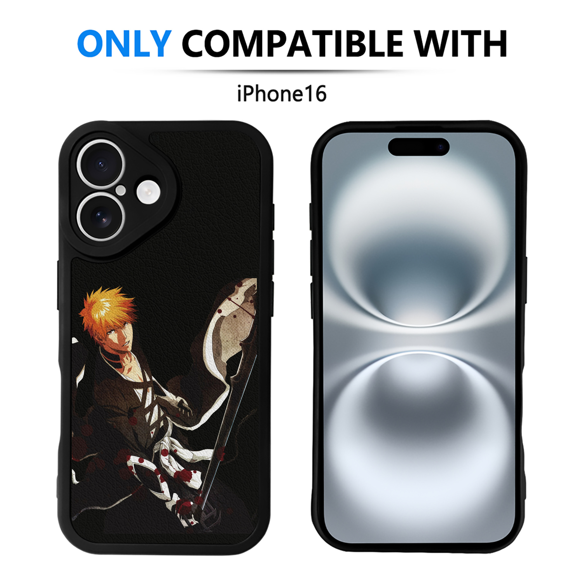 ブリーチ 黒崎一護（くろさき いちご）BLEACH Kurosaki Ichigo 【iPhone 16シリーズ対応】シリコンスマホケース（レザー調） 材質：シリコン